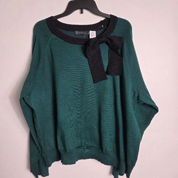 NY&C 4X Emerald Green Bow Knit Sweater New York & Company Plus Size Top - Picture 1 of 6